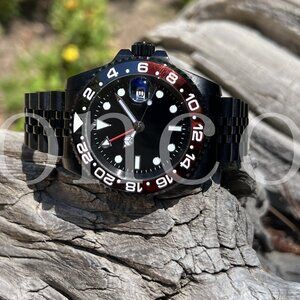 Custom Made GMT MODS Style Watch SKX NH34 Movement Black and Red Brown Coke